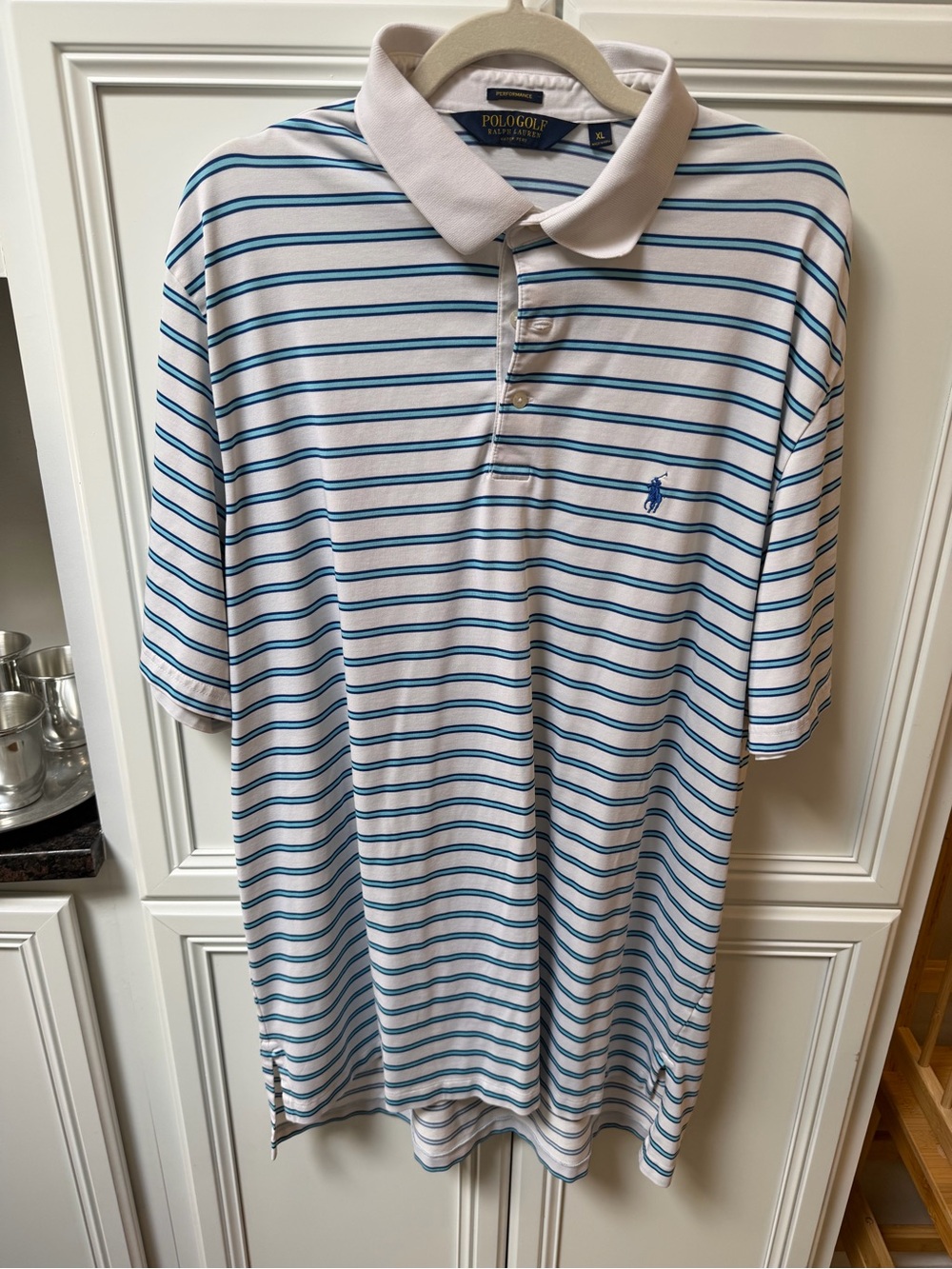 Polo Golf Ralph Lauren Performance Polo — White & Blue Striped